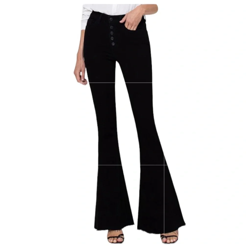 Vervet High Rise Super Flare Distressed Raw Hem VERVET by Flying Monkey Jeans 32